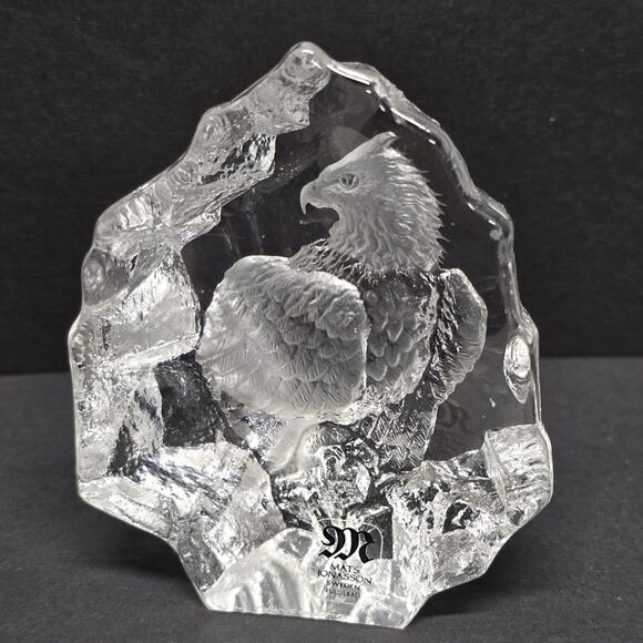 Mats Jonasson Sweden Full Lead Crystal Glass Eagle Sculpture Figurine Signed - Picture 1 of 9